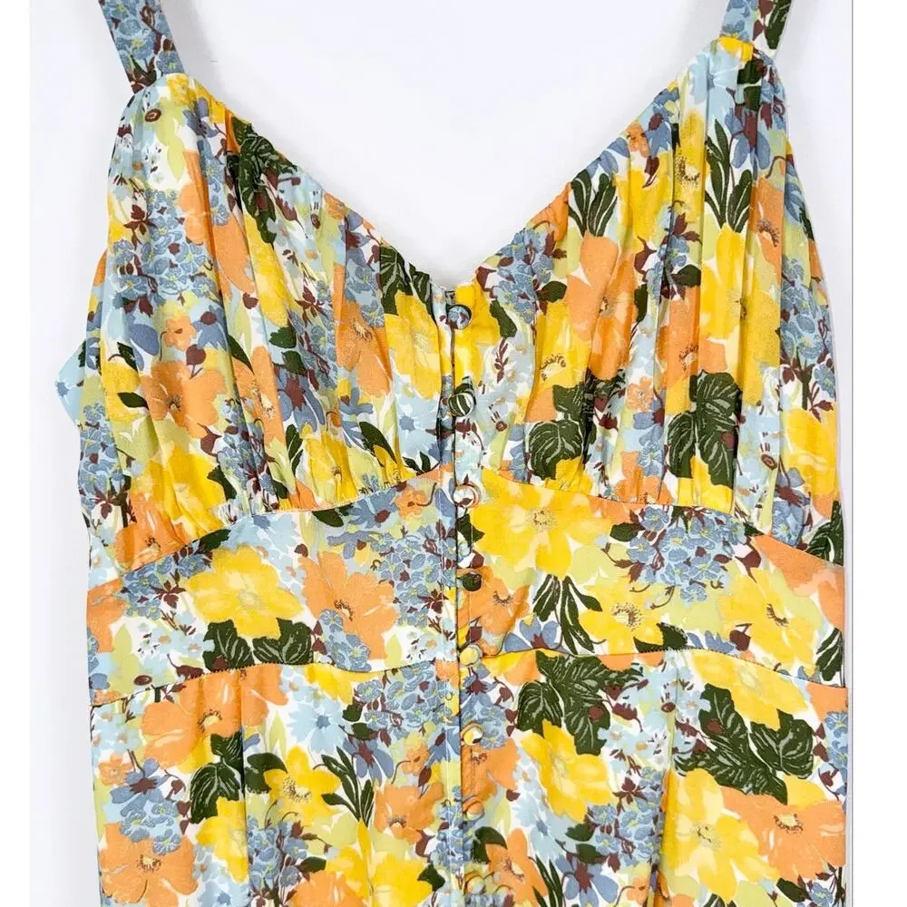 Abercrombie & Fitch Floral Gathered Front Midi Dress Women's Large Yellow - Picture 6 of 16